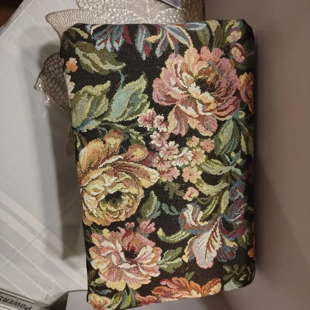 Antique Floral Upholstered Foot Stool Approximately 8.5 X 14